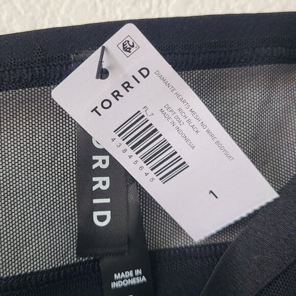 Torrid Diamante Mesh Wire-Free Bodysuit Plus Size 1X Black - Picture 4 of 6